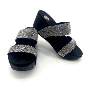 Yellow Box Wedge Sandals Silver Beaded Embellished Two Strap Slides Segrid  7.5